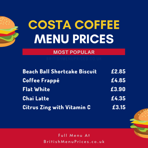 Costa Coffee Menu And Prices UK 