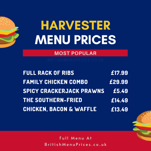 Harvester Menu & Prices in UK 2024 British Menu Prices